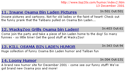 An example of some Bin Laden humor sites.